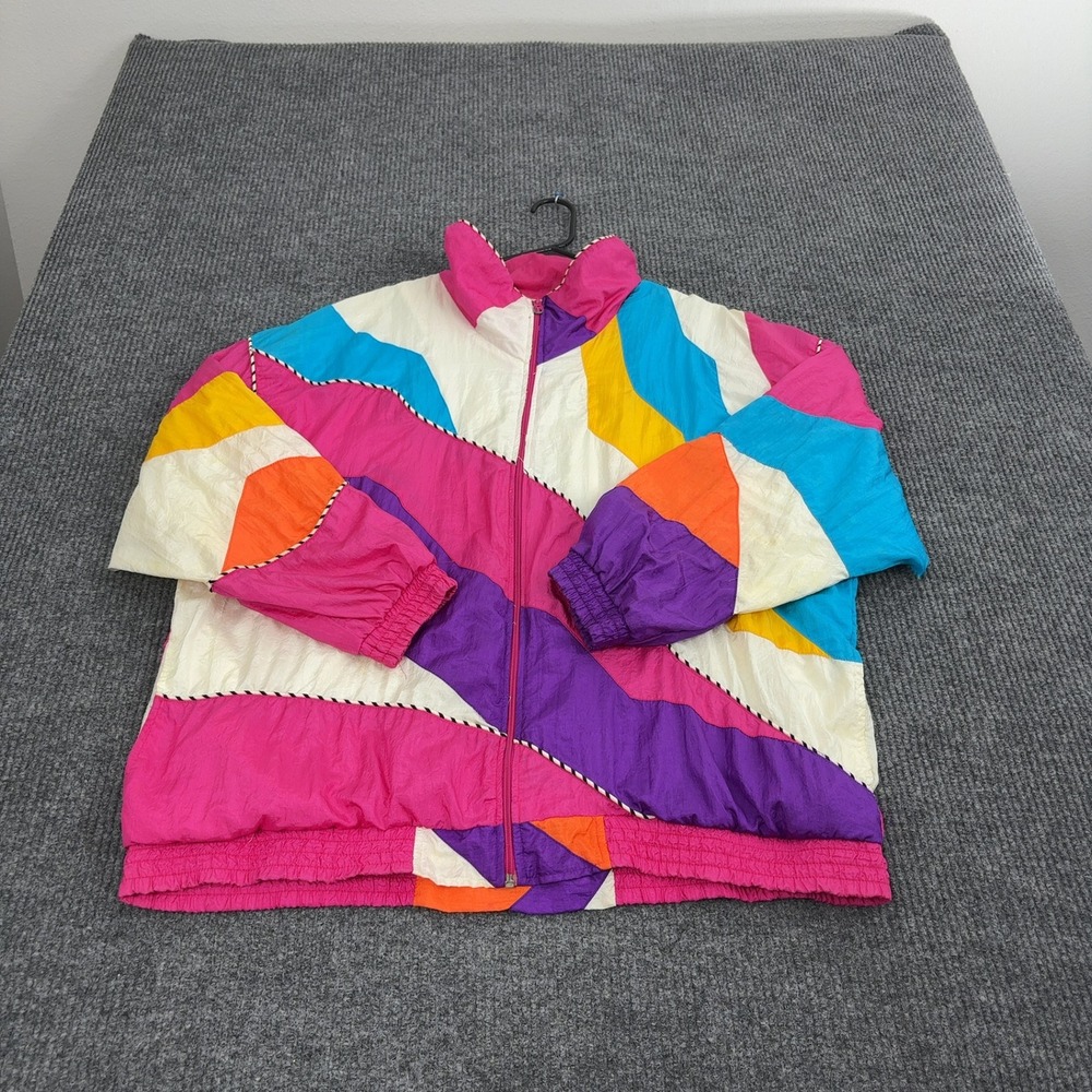 Vintage Lady Lavon Windbreaker Jacket Womens 2X Multi Color Nylon Colorblock 90s